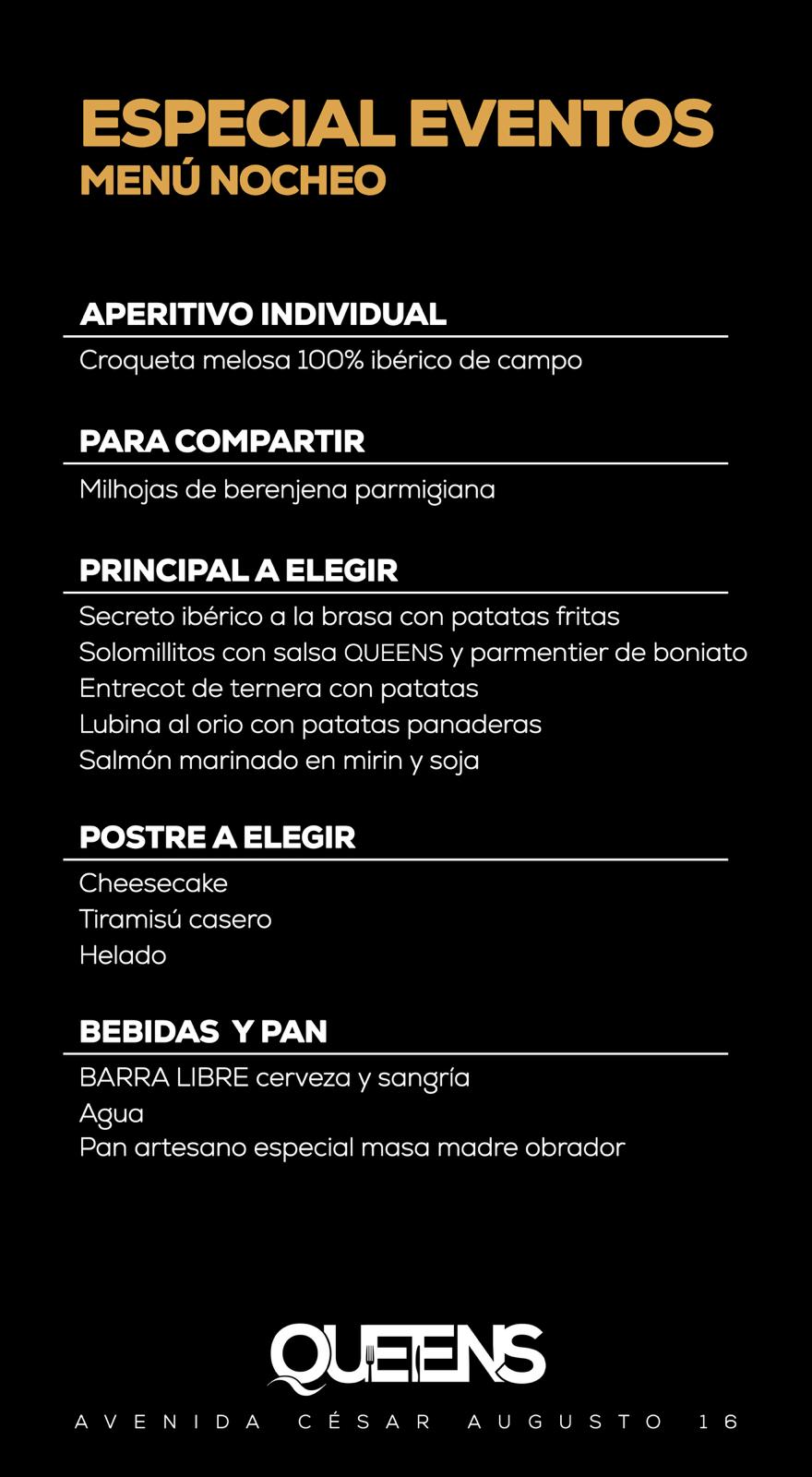 Menú cena First Dates en Zaragoza ZinderDates en QUEENS lounge